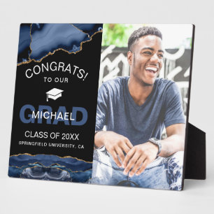 Afstuderen "Navy & Gold Agate Geode Congrats" Fotoplaat