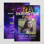 Afstuderen neon glow afstudeerder foto kaart (Voorkant / Achterkant)