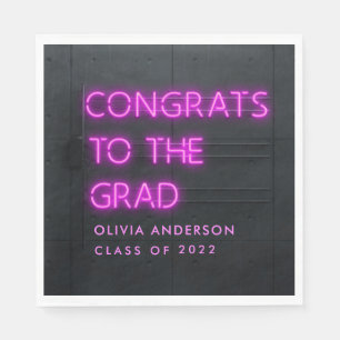 Afstuderen neon roze typografie moderne congraties servet