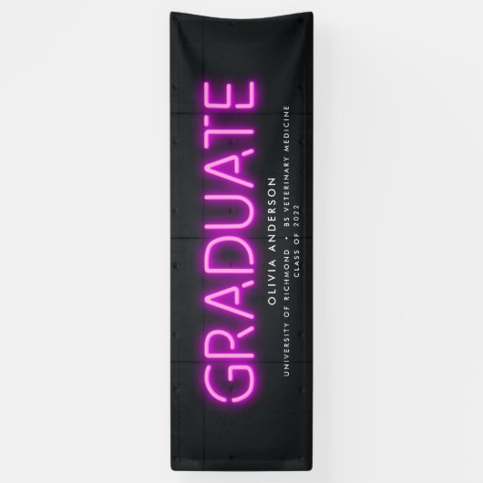 Afstuderen neon zwarte roze foto moderne partijban spandoek (Verticaal)