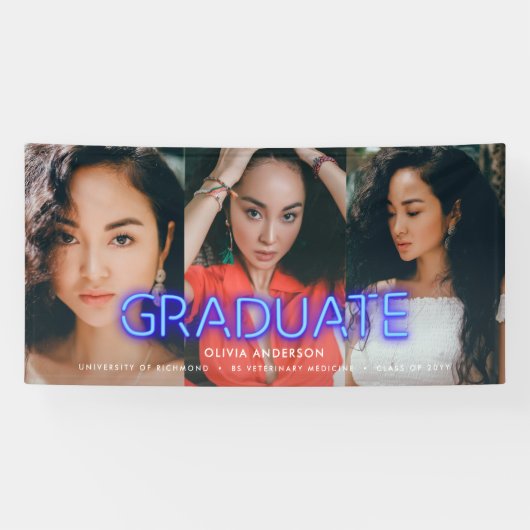 Afstuderen neonblauw multi-fotomodern spandoek (Horizontaal)