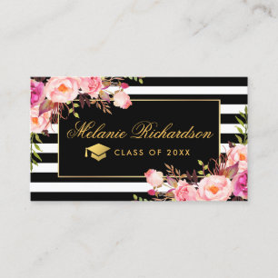 Afstuderen netwerkroze Floral Gold Striped Visitekaartje