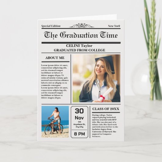 Afstuderen Nieuws Keepsake Invitation - Printable (Voorkant)