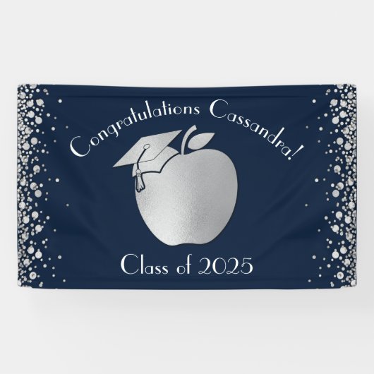 Afstuderen Onderwijs van leraar Navy Blue Silver Spandoek (Horizontaal)
