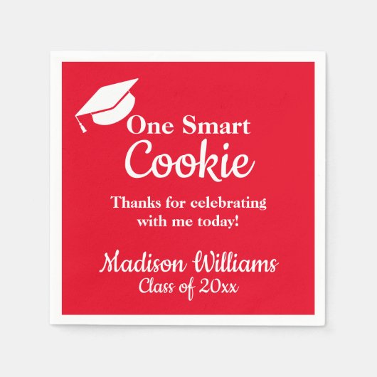 Afstuderen One Smart Cookie Party Rood Afstudeerde Servet (Voorkant)