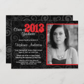 Afstuderen Open House Retro Swirls Neon Red Invite Kaart (Voorkant / Achterkant)