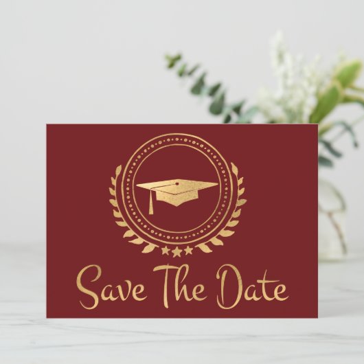 Afstuderen Opslaan Datum Gold Afstudeerder Pet roo Save The Date (Staand voorkant)