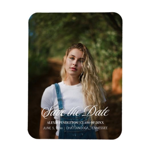 Afstuderen Opslaan Datum legant Script Photo Girl Magneet (Verticaal)