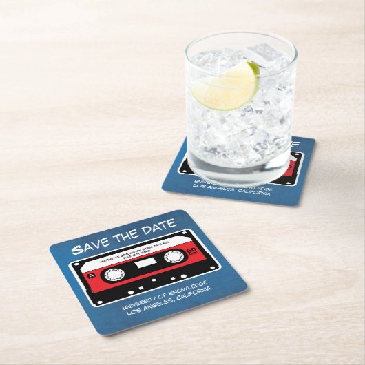 Afstuderen Opslaan Datum Retro Song Tape Mix Vierkante Kartonnen Onderzetter (Insitu)