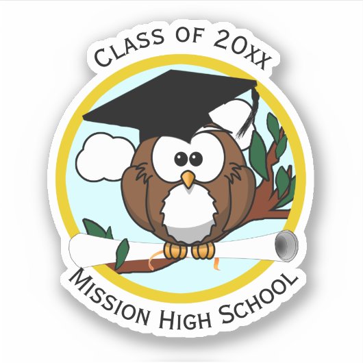Afstuderen Owl met Diploma Sticker (Voorkant)