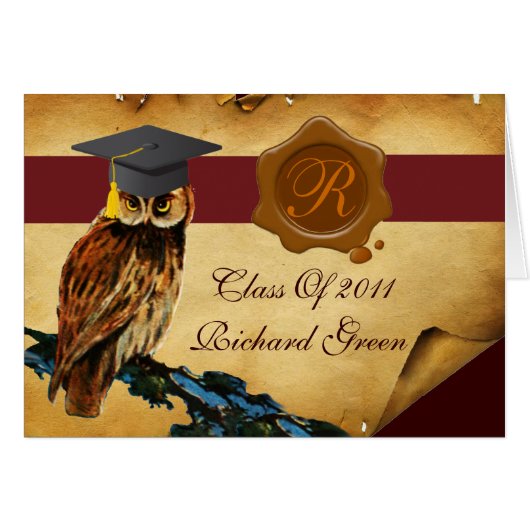 AFSTUDEREN OWL PARCHMENT BROWN WAX SEAL MONOGRAM (Voorkant Horizontaal)