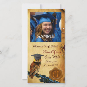 AFSTUDEREN OWL PARCHMENT BROWN WAX SEAL MONOGRAM AANKONDIGING