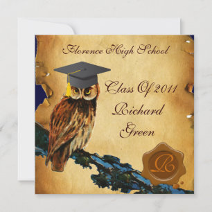 AFSTUDEREN OWL PARCHMENT BROWN WAX SEAL MONOGRAM KAART