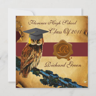 AFSTUDEREN OWL PARCHMENT BROWN WAX SEAL MONOGRAM KAART