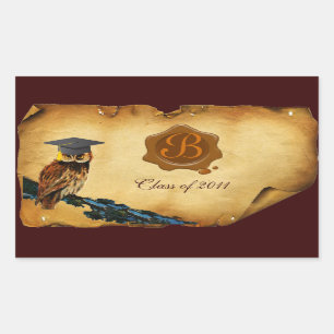 AFSTUDEREN OWL PARCHMENT BROWN WAX SEAL MONOGRAM RECHTHOEKIGE STICKER