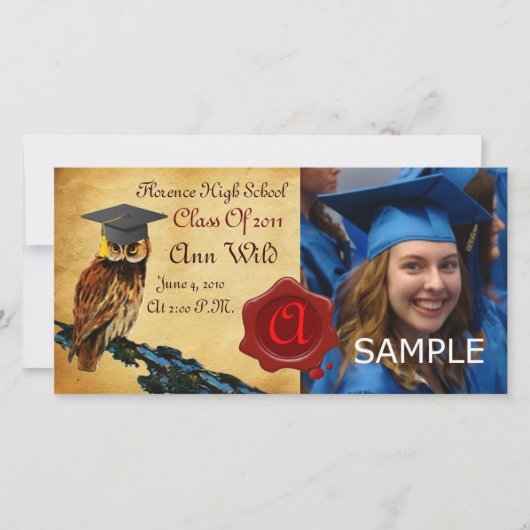 AFSTUDEREN OWL PARCHMENT EN RODE WAX SEAL MONOGRAM AANKONDIGING (Voorkant)