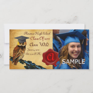 AFSTUDEREN OWL PARCHMENT EN RODE WAX SEAL MONOGRAM AANKONDIGING