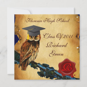 AFSTUDEREN OWL PARCHMENT EN RODE WAX SEAL MONOGRAM KAART
