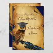 AFSTUDEREN OWL PARCHMENT EN RODE WAX SEAL MONOGRAM KAART (Voorkant / Achterkant)