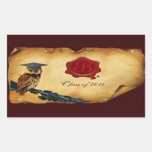 AFSTUDEREN OWL PARCHMENT EN RODE WAX SEAL MONOGRAM RECHTHOEKIGE STICKER