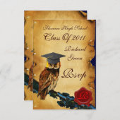 AFSTUDEREN OWL PARCHMENT RED WAX SEAL MONOGRAM AANKONDIGING (Voorkant / Achterkant)