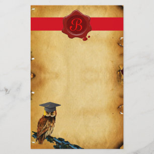 AFSTUDEREN OWL PARCHMENT RED WAX SEAL MONOGRAM BRIEFPAPIER