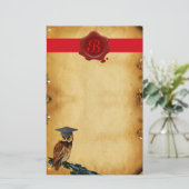 AFSTUDEREN OWL PARCHMENT RED WAX SEAL MONOGRAM BRIEFPAPIER (Staand voorkant)