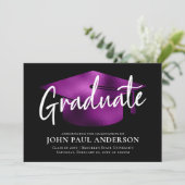 Afstuderen Paars Afstudeerder Pet zwart Afstuderen Aankondiging (Staand voorkant)