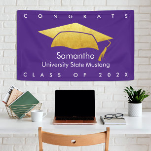 Afstuderen Paars, modern, eenvoudig goud Pet Spandoek