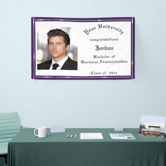 Afstuderen, Paarse, Faux Silver Foil, Aangepast Spandoek (Beurs)