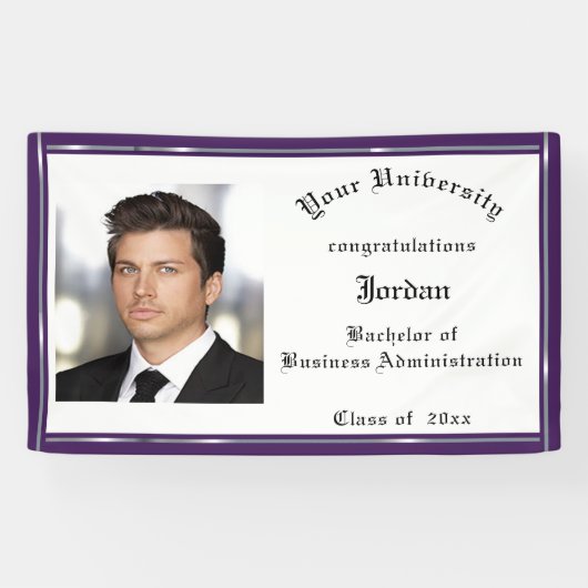 Afstuderen, Paarse, Faux Silver Foil, Aangepast Spandoek (Horizontaal)