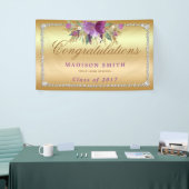 Afstuderen Paarse Glitter Flowers Diamonds Spandoek (Beurs)