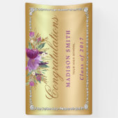 Afstuderen Paarse Glitter Flowers Diamonds Spandoek (Verticaal)