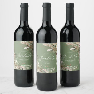 Afstuderen pampas eucalyptus florale pasta groen wijn etiket