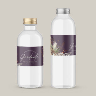 Afstuderen pampas eucalyptus paars modern waterfles etiket