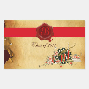 AFSTUDEREN PARCHMENT EN RODE WAX SEAL MONOGRAM RECHTHOEKIGE STICKER