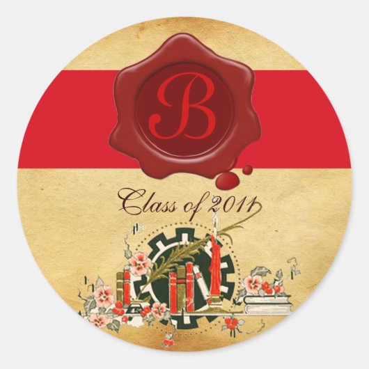 AFSTUDEREN PARCHMENT EN RODE WAX SEAL MONOGRAM RONDE STICKER (Voorkant)