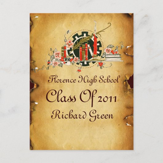 AFSTUDEREN PARCHMENT EN RODE WAX SEAL MONOGRAM UITNODIGING BRIEFKAART (Voorkant)