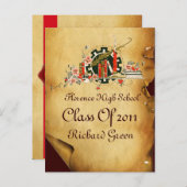 AFSTUDEREN PARCHMENT EN RODE WAX SEAL MONOGRAM UITNODIGING BRIEFKAART (Voorkant / Achterkant)