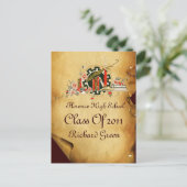 AFSTUDEREN PARCHMENT EN RODE WAX SEAL MONOGRAM UITNODIGING BRIEFKAART (Staand voorkant)