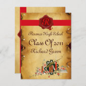 AFSTUDEREN PARCHMENT EN RODE WAX SEAL MONOGRAM UITNODIGING BRIEFKAART (Voorkant / Achterkant)