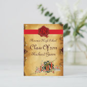 AFSTUDEREN PARCHMENT EN RODE WAX SEAL MONOGRAM UITNODIGING BRIEFKAART (Staand voorkant)