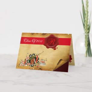 AFSTUDEREN PARCHMENT RED WAX SEAL MONOGRAM AANKONDIGING