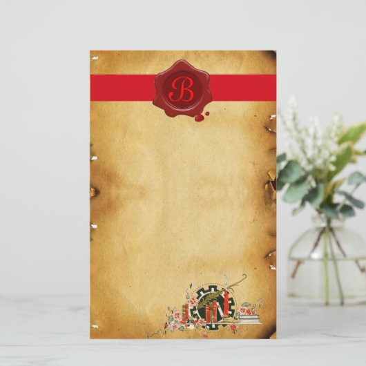 AFSTUDEREN PARCHMENT RED WAX SEAL MONOGRAM BRIEFPAPIER (Staand voorkant)
