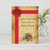 AFSTUDEREN PARCHMENT, Red Wax Seal Monogram Invita Kaart (Staand voorkant)