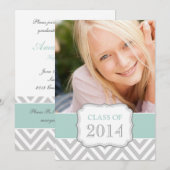 AFSTUDEREN PARTIJ INVITE | MINT GROEN, GRAY CHEVRO KAART (Voorkant / Achterkant)