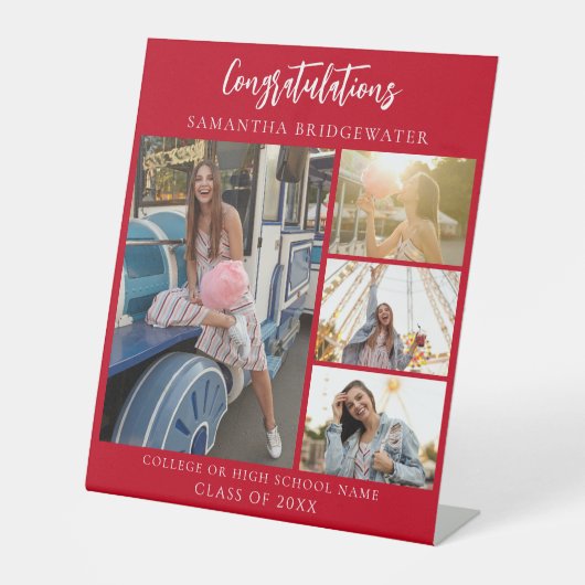 Afstuderen Party Foto's Rood Afstuderen 2025 Reclamebord Met Voetstuk (Voorkant)
