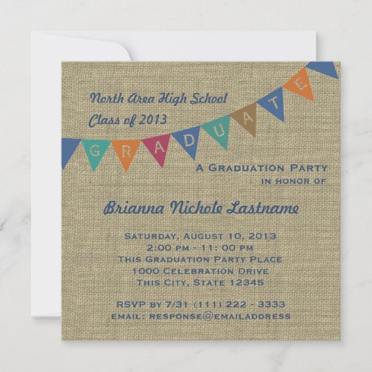 Afstuderen Pennant Flag en Burlap Kaart (Voorkant)