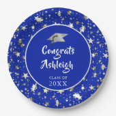 Afstuderen penseelscript Silver Stars Royal Blue Papieren Bordje (Voorkant)