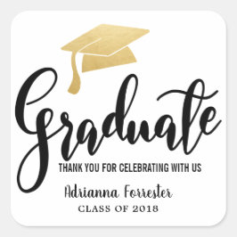 Afstuderen Pet Faux Gold Foil Dank u Vierkante Sticker